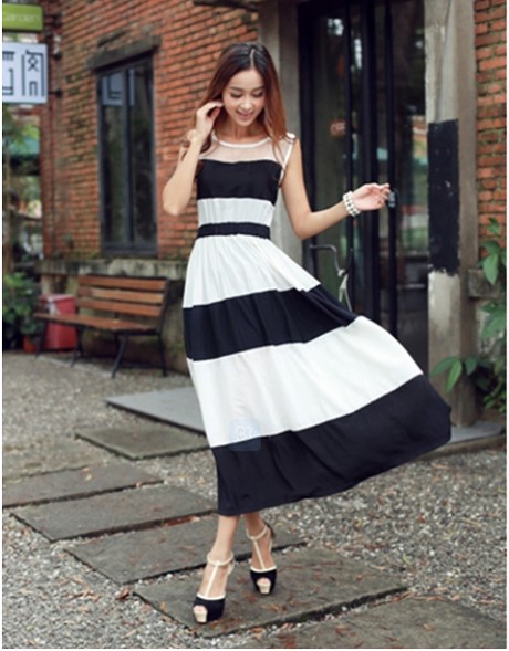 Lange jurk zwart wit