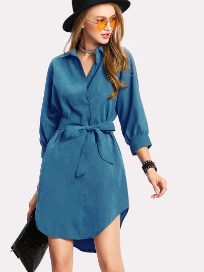 Blauwe jurk met korte mouw