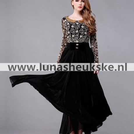 Zwarte lange mouwen jurk