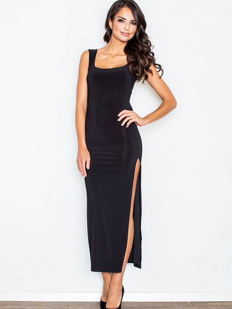 Lange jurk met split zwart