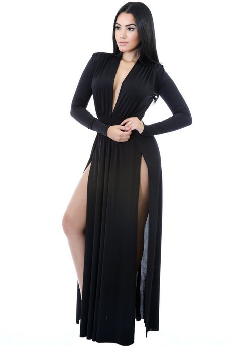 Lange zwarte jurk split