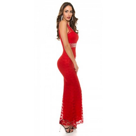 Rode lange jurk met split