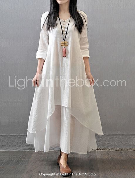 Witte maxi jurk met lange mouwen