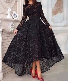 Zwarte lange jurk lange mouwen