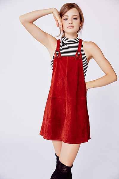 Suede dress rood