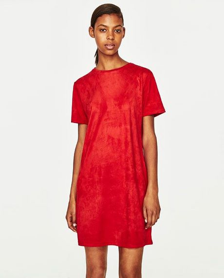 Suede dress rood