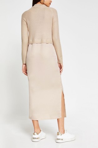 Beige midi jurk