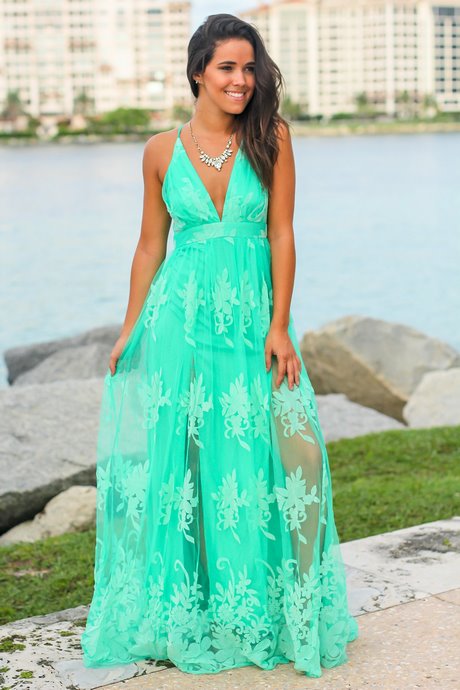 Turquoise maxi jurk