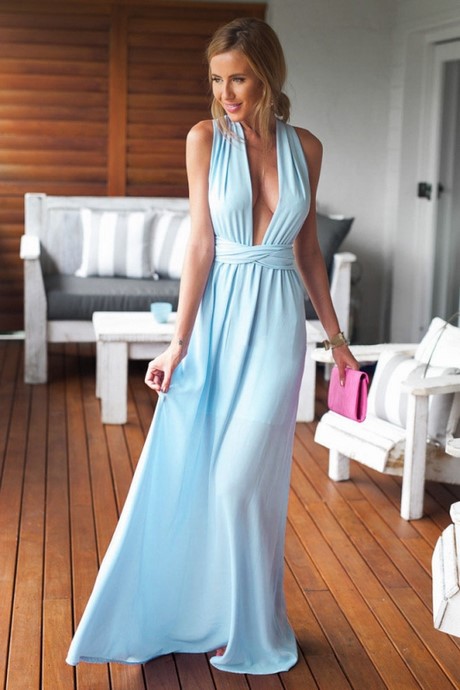 Lichtblauwe lange jurk