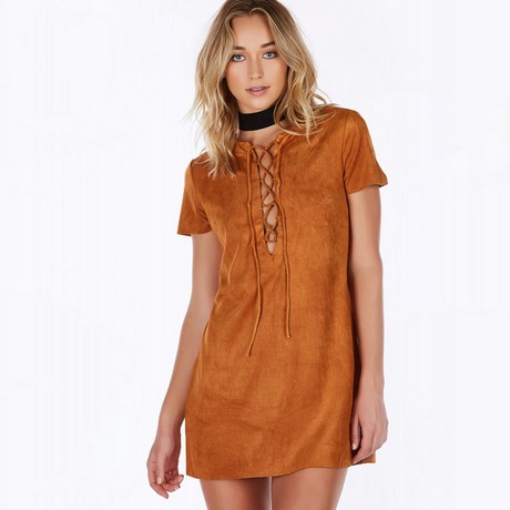 Suede dress korte mouw