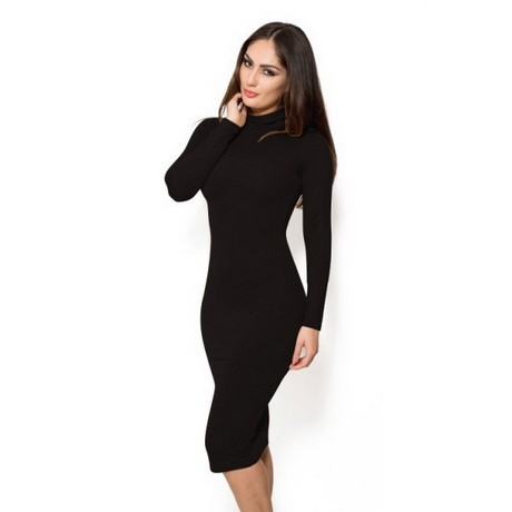 Zwarte strakke jurk met lange mouwen