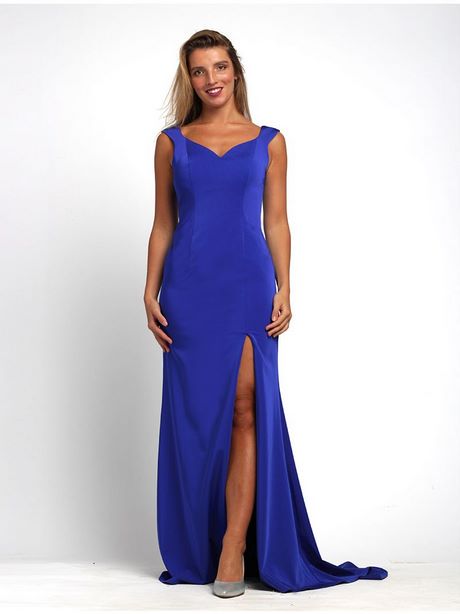 Lange blauwe jurk met split