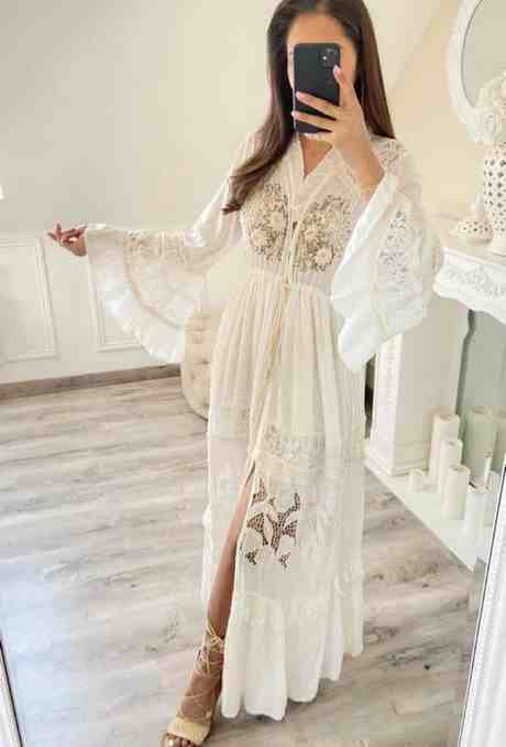Bohemian jurk lang wit