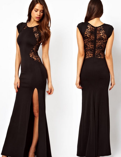 Zwarte kanten lange jurk