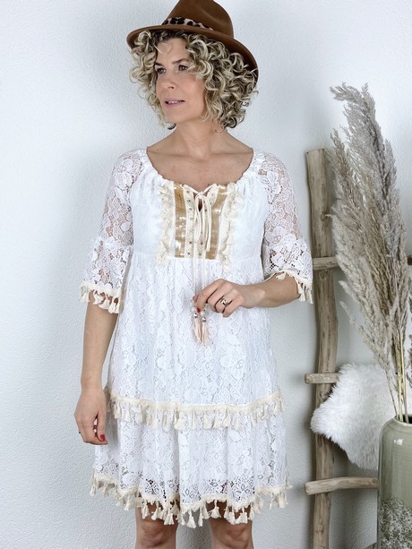 Bohemian jurk wit kant