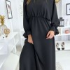 Lange zwarte jurk met col